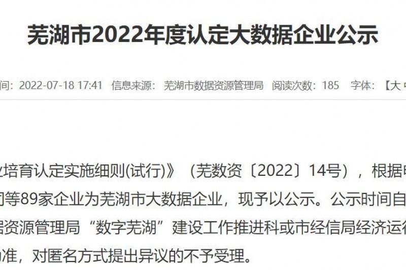 【Cq9】Cq9成功通过2022年度芜湖市大数据企业认定！